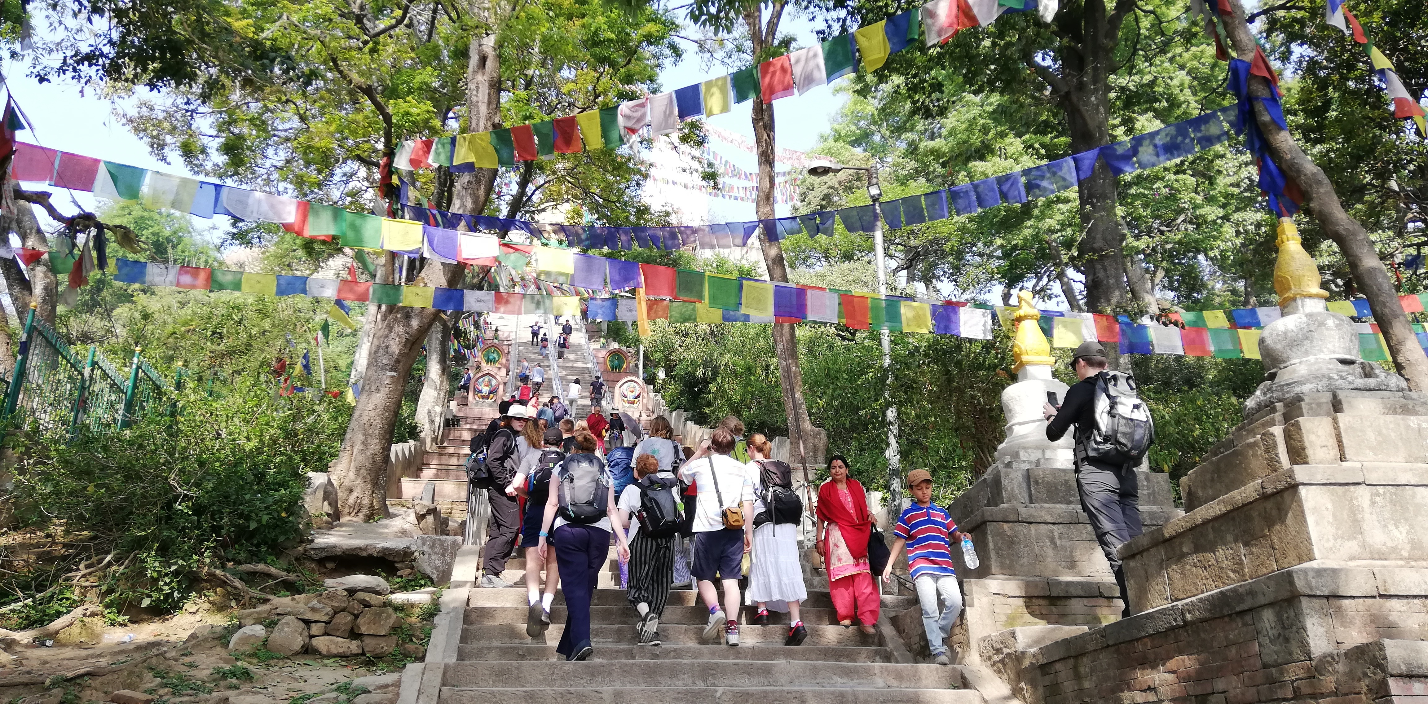 Climbing the many steps to Swambuynath Temple, Kathmandu